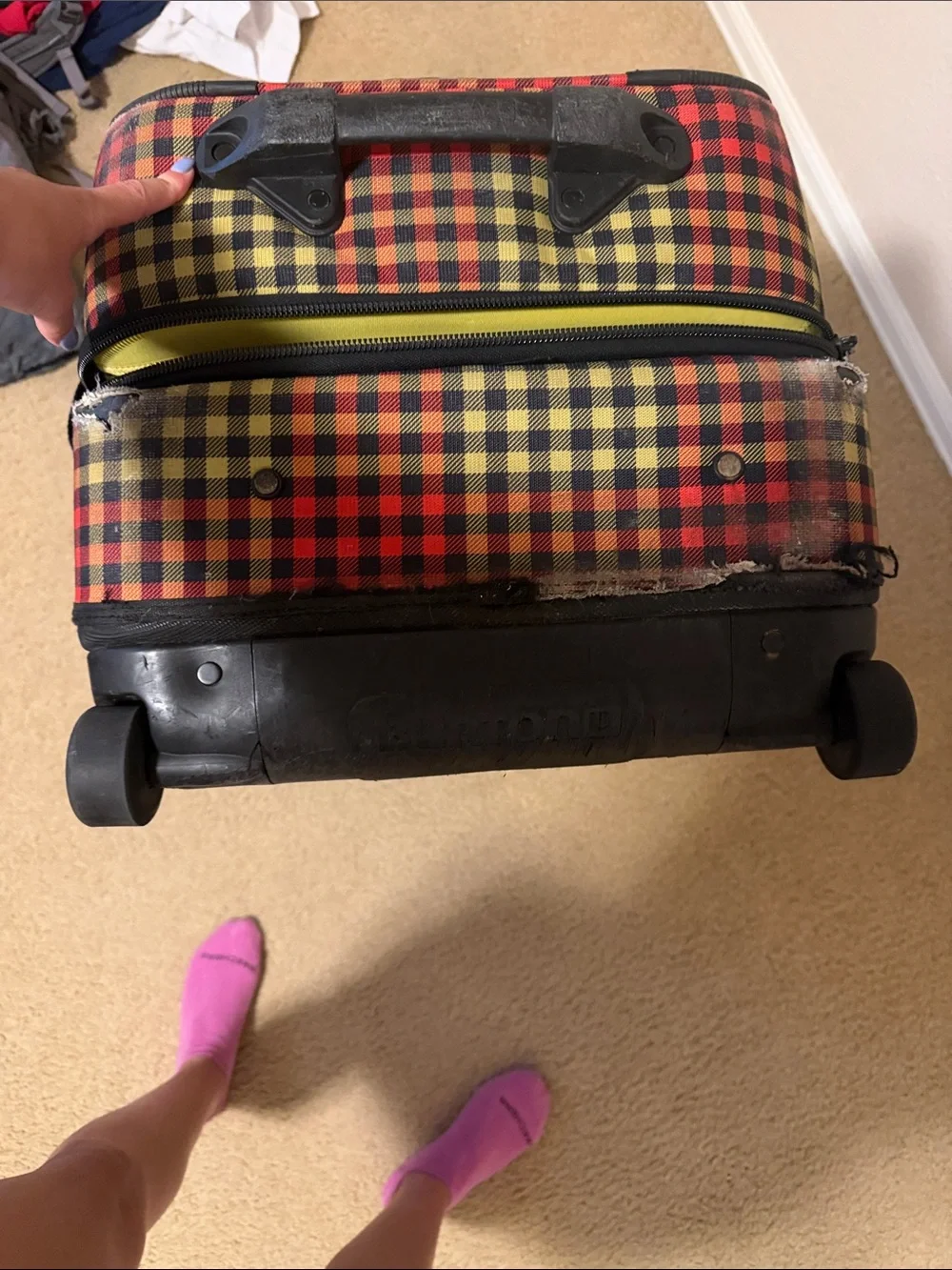 Retro Burton Red, Yellow, Black Plaid Travel Duffel